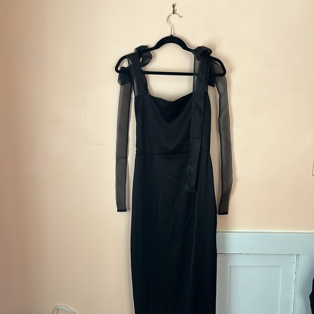 Reformation Black Cocktail Dress with Bow Tie Sleeves